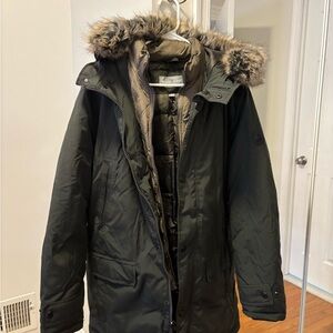 Michael Kors Men's Dark Green Puffer Coat with Fur Hood